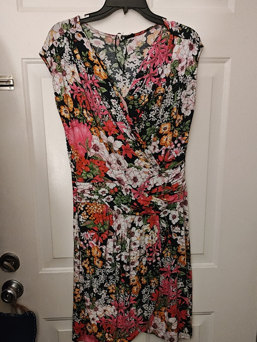 Floral Wrap-Style Women's Dress - Black Multicolor